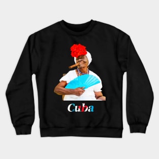 Cuban Woman With Cigar And Blue Fan Crewneck Sweatshirt